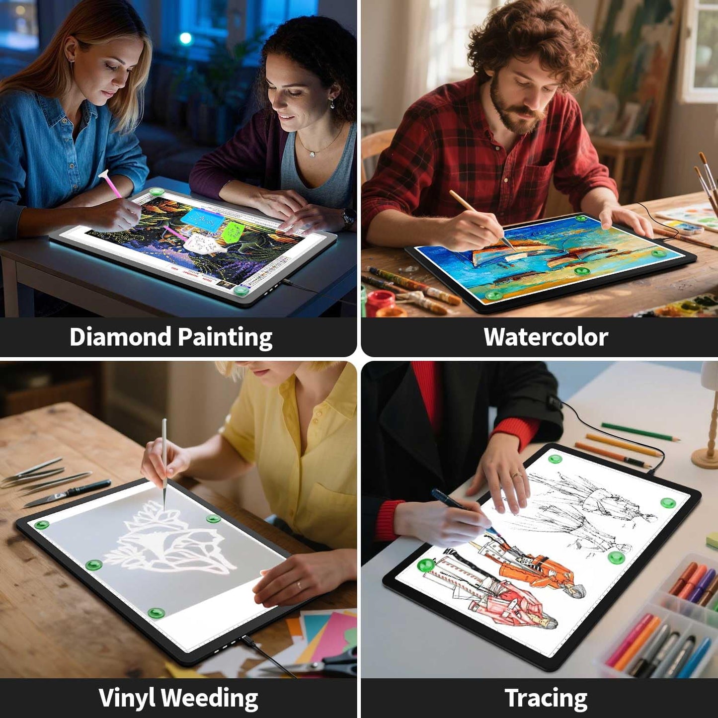 Zocelight A4 Diamond Art Light Board,11000 Lux Super Bright Light Box for Tracing,Side Button Design,3 Color Light pad,Magnetic Ultra Light Table for Diamond Painting,Sketching, Weeding Vinyl(Black)