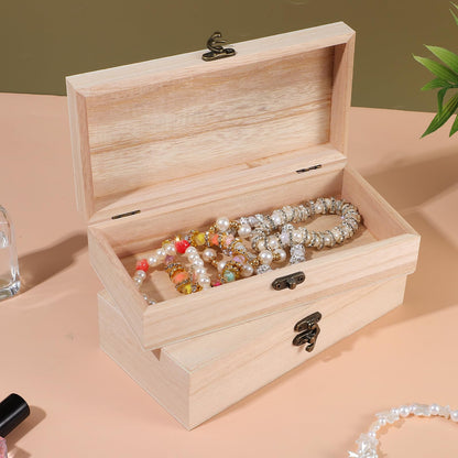 10 Pack Wooden Box with Hinged Lid, Unfinished Wood Box for Crafts, Large Unpainted Wooden Boxes for DIY Art Gifts Storage Jewelry, 8x4x2 Inch