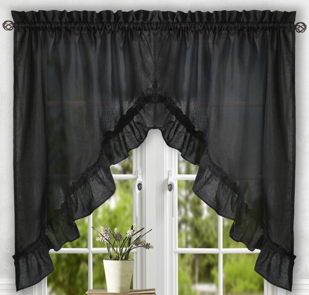 Ellis Curtain Stacey Sheer Tailored Tier Pair Curtains, 56" x 30", Black