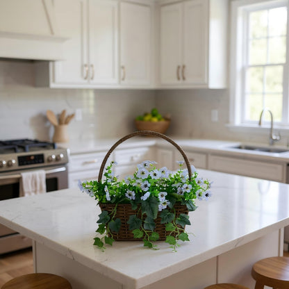 CZWBE 14" H Artificial Plumeria Grape Leaf Flower Basket,50 Silk Floral Arrangements Artificial for Living Room,Office,Wedding & Porch Decor（White）