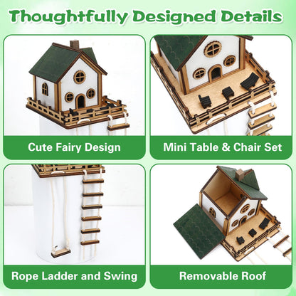 JULEASEL Fairywood Mini Treehouse – Whimsical Wooden Treehouse for Plant Pots, Fairy Gardens & Indoor Greenery, Miniature Treehouse for Desktop Décor