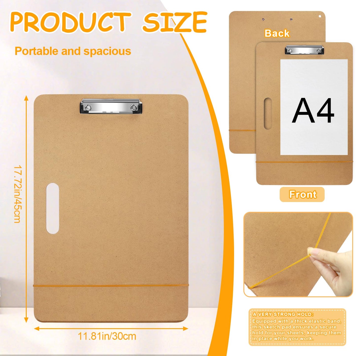 TKOnline 11.8x17.7 Sketch Drawing Board, Art Board with Sturdy Clip and Rubber Bands, Portable Artist Clipboard Easel for Classroom, Drafting and Studio Drawing