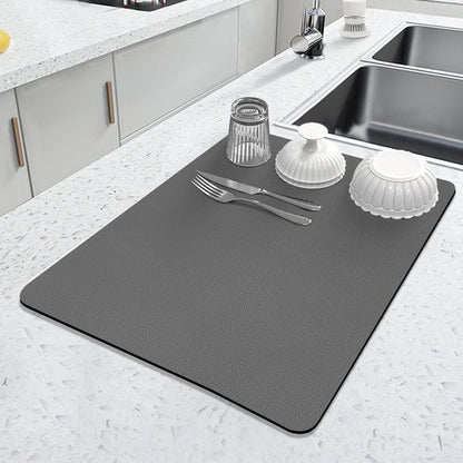 LOPNUR Dish Drying Mat - Super Absorbent Diatomite Kitchen Pad | 18"x16" Heat Resistant, Grey