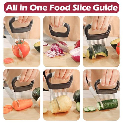 JAYVAR Large Onion Holder for Slicing, 3Pieces Large Tomato Slicer, Stainless Steel Onion Chopper Vegetable Cutter for Potato Lemon, Meat Tenderizer Tool, Kitchen Food Slicer Guide for Neat Slicing