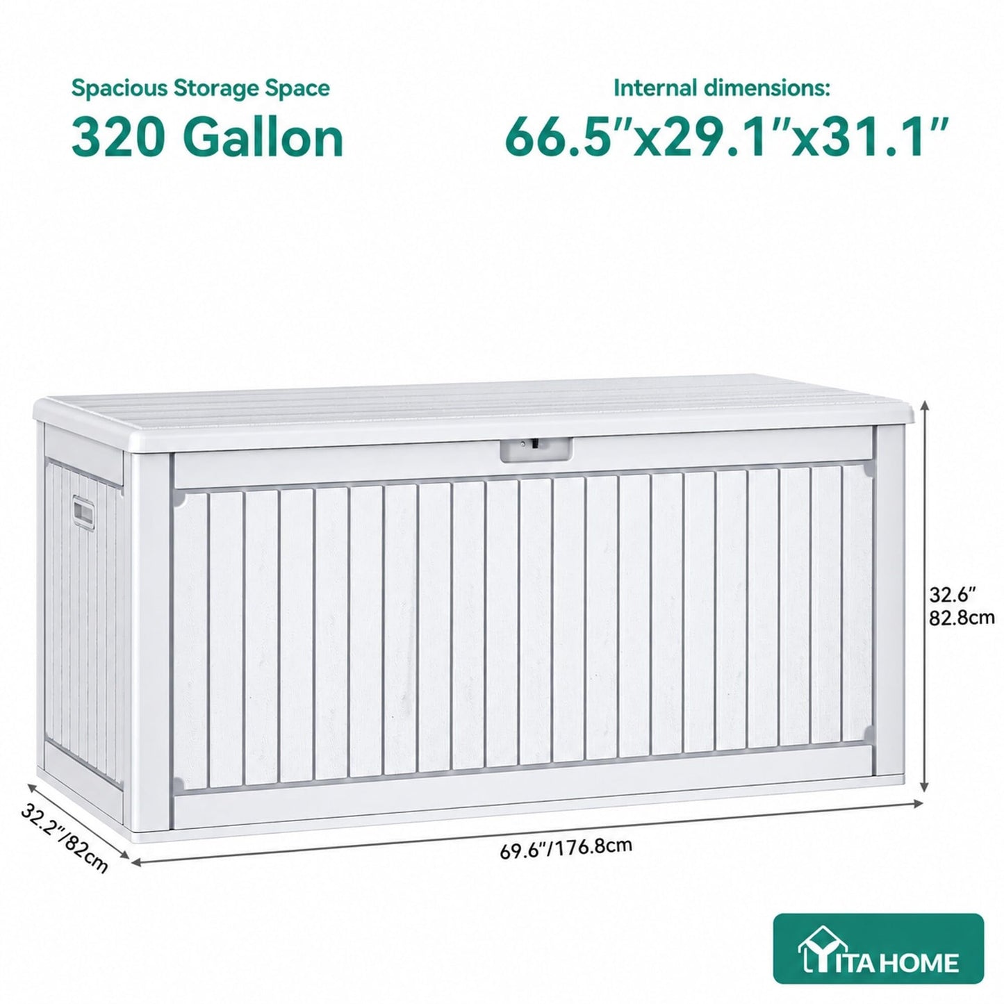 YITAHOME 320 Gallon Double-Wall Deck Box with Divider & Side Handles, Outdoor Large Storage for Patio Furniture Cushions, Garden Pool Accessories, Water Resistant & Lockable