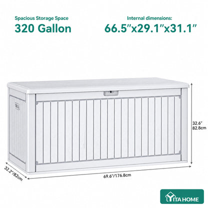 YITAHOME 320 Gallon Double-Wall Deck Box with Divider & Side Handles, Outdoor Large Storage for Patio Furniture Cushions, Garden Pool Accessories, Water Resistant & Lockable