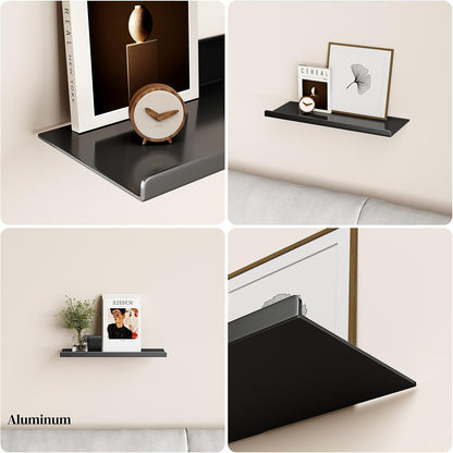 12") Floating Shelf for Wall, Wall Shelf, Off Center Metal Shelf for Decor, Modern Hanging Shelf for Storage with Lip