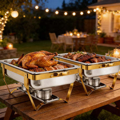 Jacgood Chafing Dishes for Buffet, 4 Pack 8QT Chafers and Buffet Warmers Sets for Parties, Catering, Weddings, Christmas, Events Serving, Gold