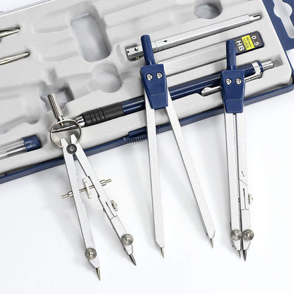 UNJOO Drawing 9Pc Geometry Set Metal Compass, Geometry Precision Tool for Student, Circle Drawing Tool and Architecture, Drafting Kits for Engineer with Shatterproof Storage Box (Blue)