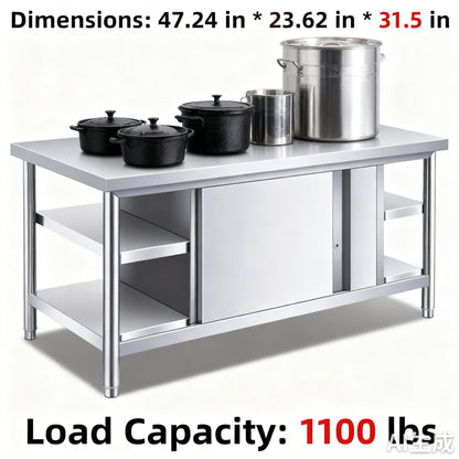 EastDating Stainless Steel Work Table, 47.25" x 21.66" Commercial Food Prep Table, 304 Stainless Steel Workbench with 1100 lbs Capacity for Restaurant Kitchen Garage Home