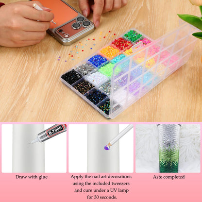 3mm Colorful DIY Resin Rhinestone Kit for Bedazzling, Multicolor Flatback Gems, 3Pcs 10ml B7000 Jewelry Glue for Bedazzled Nail Art Clothing Shoes Nail Book Diamond Art (32000)