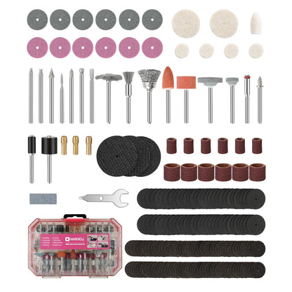 HARDELL Rotary Tool Accessories, 230pcs Power Rotary Tool Accessories Kit, 1/8"(3.2mm) Diameter Shanks, Universal Fitment for Easy Cutting, Polishing, Sanding, Carving, Grinding(Pink)