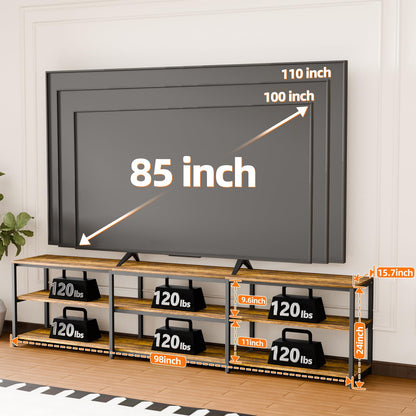 Aquzee 100 inch TV Stand, Extra Large 98" Wide Entertainment Center for 85" - 110" Television, 3 Tier Heavy Duty Wood Console Table with Storage for Living Room Home Theater