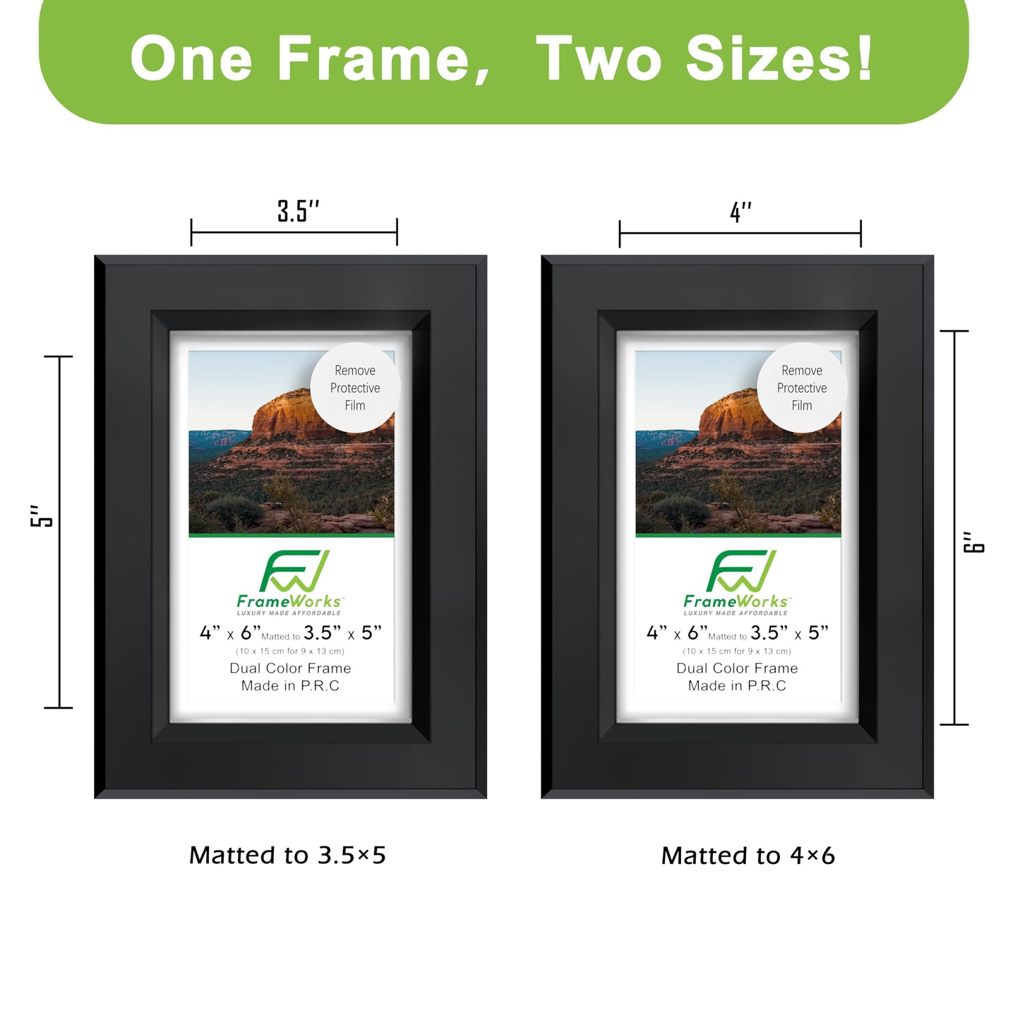 FrameWorks 2-Pack 1 3/8" Thick Black Wooden Shadow Box Picture Frames 4” x 6” with Removable White Mat to 3.5" x 5" Photo
