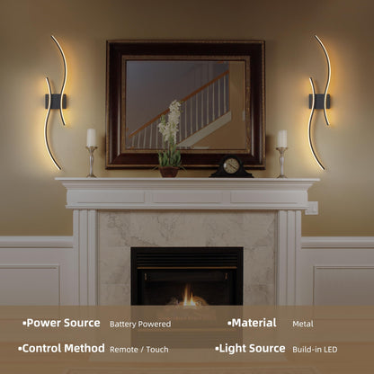 GLOTHOR Battery Operated Wall Sconce Set of 2, Dimmable Modern LED Rechargeable Wall Light with Remote Control, Wall Decor for Living Room, Hallway, Quick Install, No Electrician Required