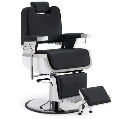 BarberPub Heavy Duty Barber Chair, Hydraulic Reclining Salon Chairs for Hair Stylist, PVC Leather, Barbershop, Adult 3819 (Black&White)