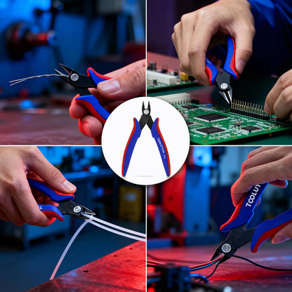 TOOLUTION 10 Pack Flush Wire Cutters - Small Diagonal Cut Pliers Side Cutter Snips Bulk - Micro Clippers for Cutting Zip Tie Model 3D Printer - Mini Nippers for Crafting Electrical Jewelry Making