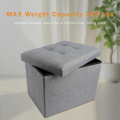 NIENIE 15.7"X11.8"X11.8", Linen Folding Storage Ottoman Coffee Table Small Foot Stool for Living Room, Bedroom, Grey