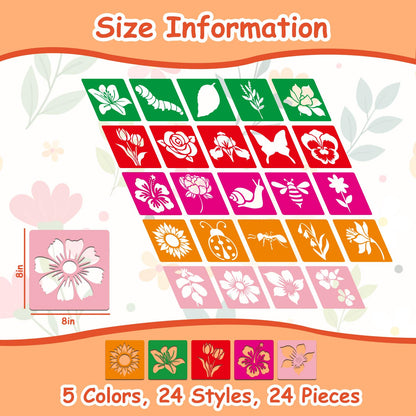 24 Pcs Stencils Spring Themed Sidewalk Chalk Stencils Outdoor Stencil for Painting Simple Style Cute Template 8 Inches