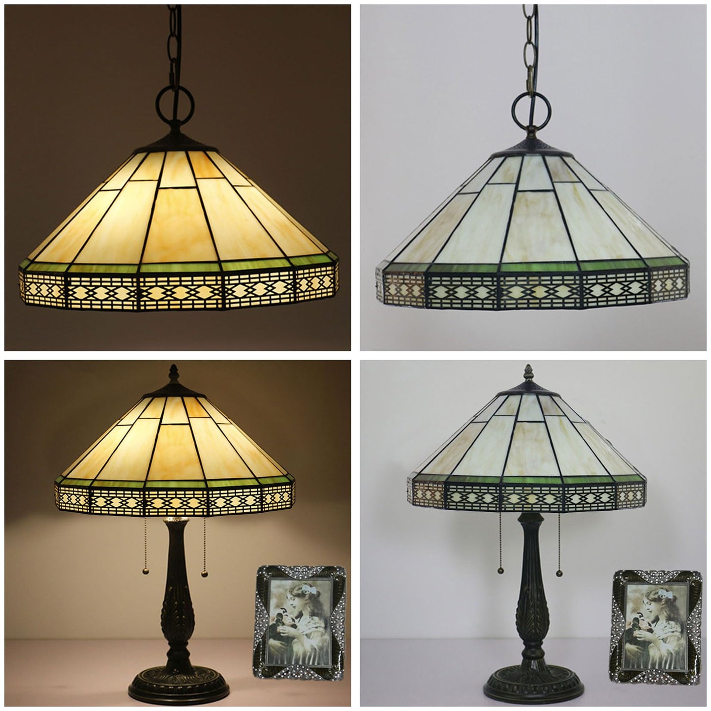 Errzom Tiffany Lamp Shade 16 Inches Wide Accessories Replacement Only Yellow Stained Glass Mission Style Lampshade for Table Lamp Pendant Light Floor Lamp