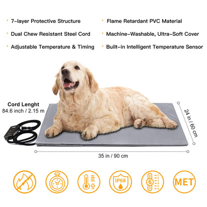 Toozey Small Pet Heating Pad, 6 Adjustable Temperature Dog Cat Heating Pad with Timer, Waterproof Heated Cat Bed with Chew Resistant Cord, Indoor Electric Pet Heated Mat 18x16in