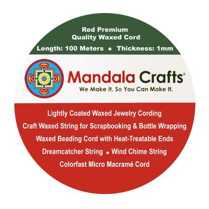 Mandala Crafts 1mm Red Cotton Waxed Cord for Jewelry Making, 109 Yards – Waxed Cotton String for Decorative Knotting and Accessory Assembly