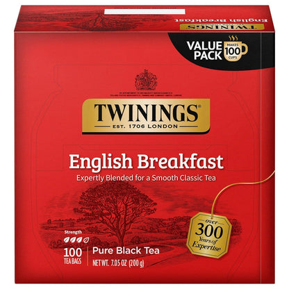 Twinings English Breakfast Black Tea - Smooth & Robust Flavor | 100 Individually Wrapped Teabags