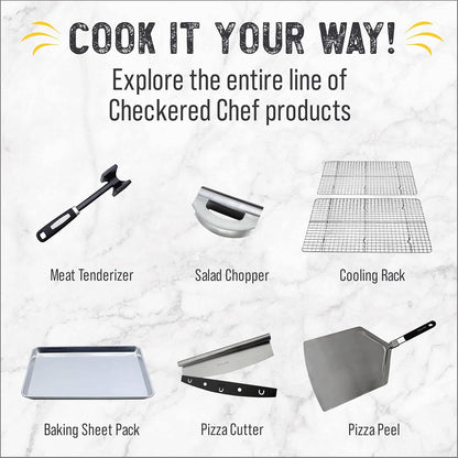 Checkered Chef Salad Chopper Tool with Cover, Mezzaluna Knife Stainless Steel Vegetable Rocker, Mincer, Cutter