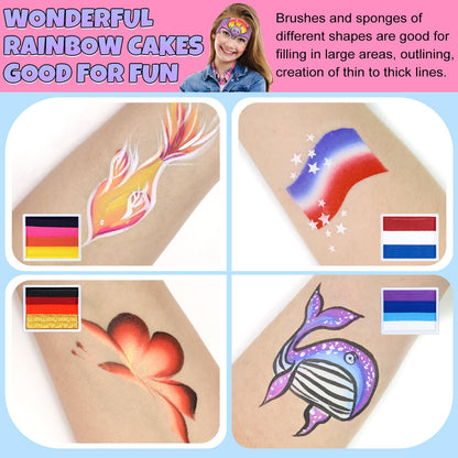 Drawdart Professional Face Painting Kit for Kids Adults, Split Cake Face Paint Palette 12 x 10gm with Stencil, One Stroke Non Toxic Rainbow Face Body Paint Set Festival Makeup