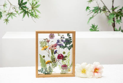 Twodays Birth Flower Mother's Day Craft Kit for Mom/Grandma - 33 Real Pressed Flowers Art DIY Set, With 8x10 Double Glass Frame & Tools, Unique Handmade Birthday Christmas Gift from Daughter (Natural)