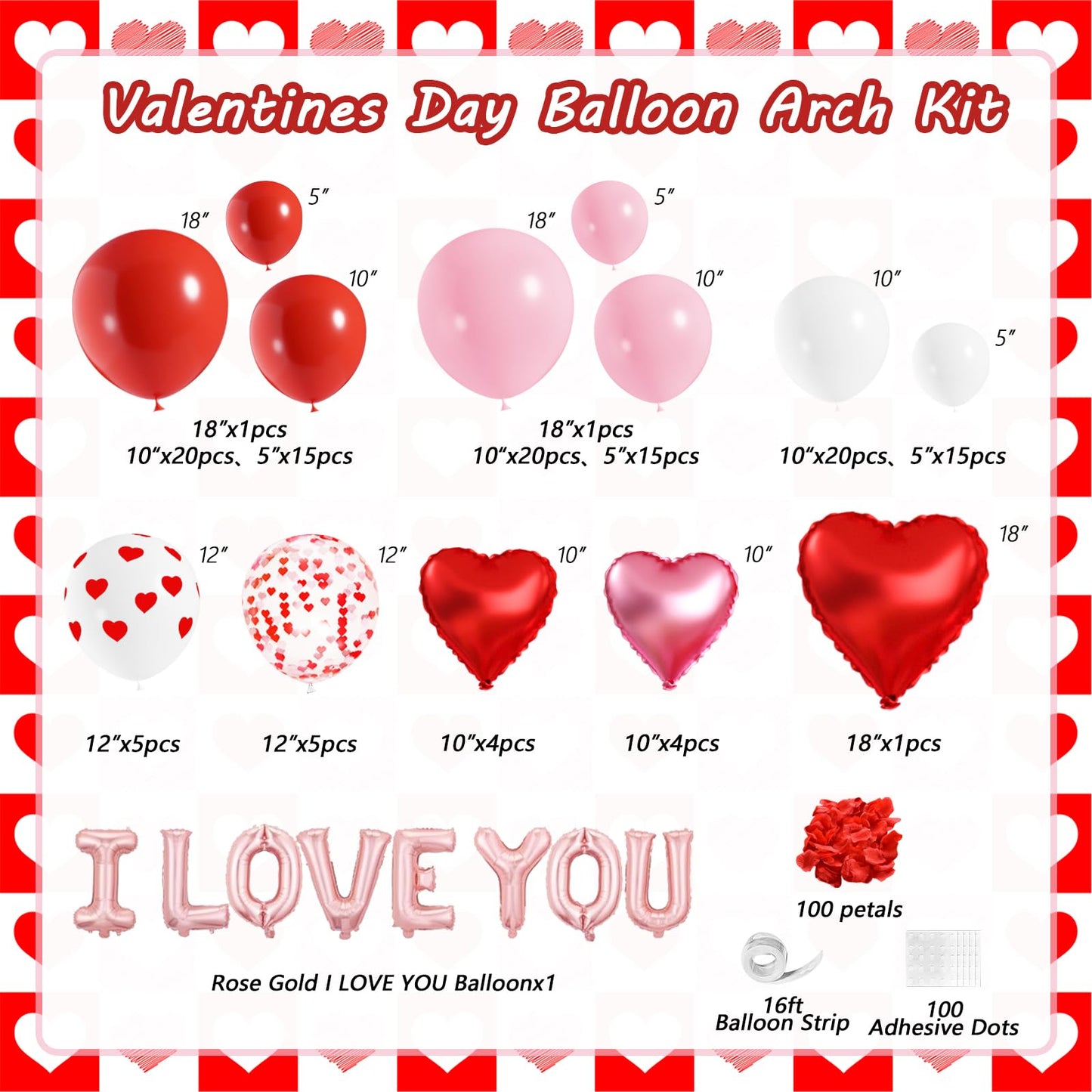 OTLGEUA Valentines Day Balloon Garland Arch Kit, Pink Red I Love You Balloons with Rose Petals for Bachelorette Bridal Wedding Engagement Birthday Galentines Romantic Valentines Party Decorations