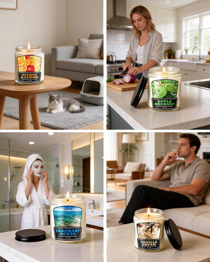 AOOVOO 4 Pack Odor Eliminating Candle - Up to 200 Hours Burn time, Eliminates 95% of Pet, Smoke, Food, and Other Smells Quickly, 36 oz Non Toxic Highly Fragranced Air Freshing Soy Candle