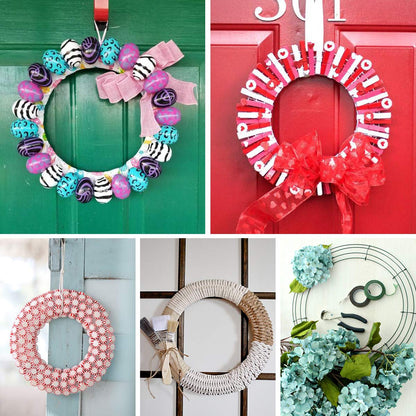 6 Pack Wire Wreath Frame 10 Inches Metal Wreath Rings for Chirstmas New Year Party with 6 Pcs Adhesive Hooks and 38 Yard 22 Gauge Paddle Wire for Crafts