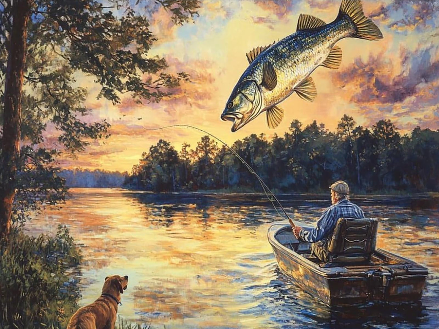 Sunset Fishing Adventure Diamond Art Painting Art Kits 5D DIY Diamond Art Kits Home Wall Decor 12x16 inch