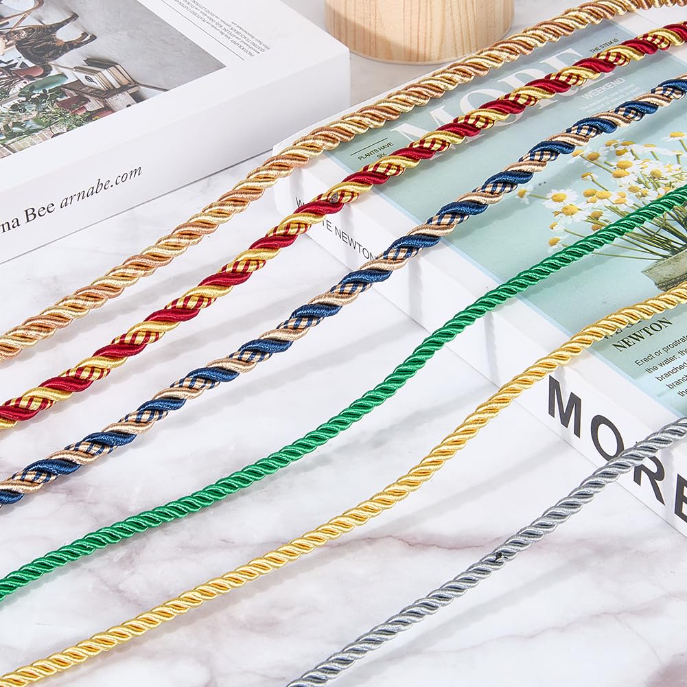 CABODYALS 9.3 Yards 8MM Gold Braid Rope Cord Beige Decorative Twine Braid Polyester Silk Honer Cord Trim Xmas Satin Thread String for Sewing Making Bracelet Necklace Party Decor DIY Craft Upholstery
