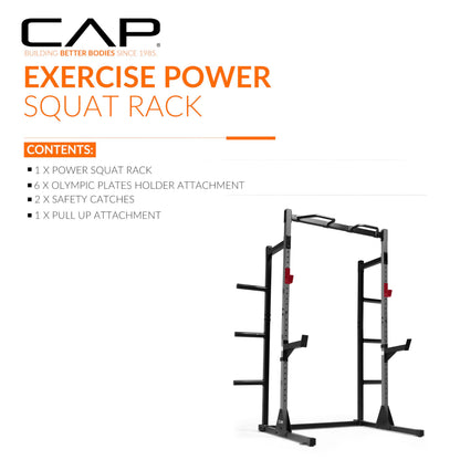 Cap Power Rack with Pull Up Bar & Attachments - Squat Rack & Strength Training Power Cage for Home Gym - Gray