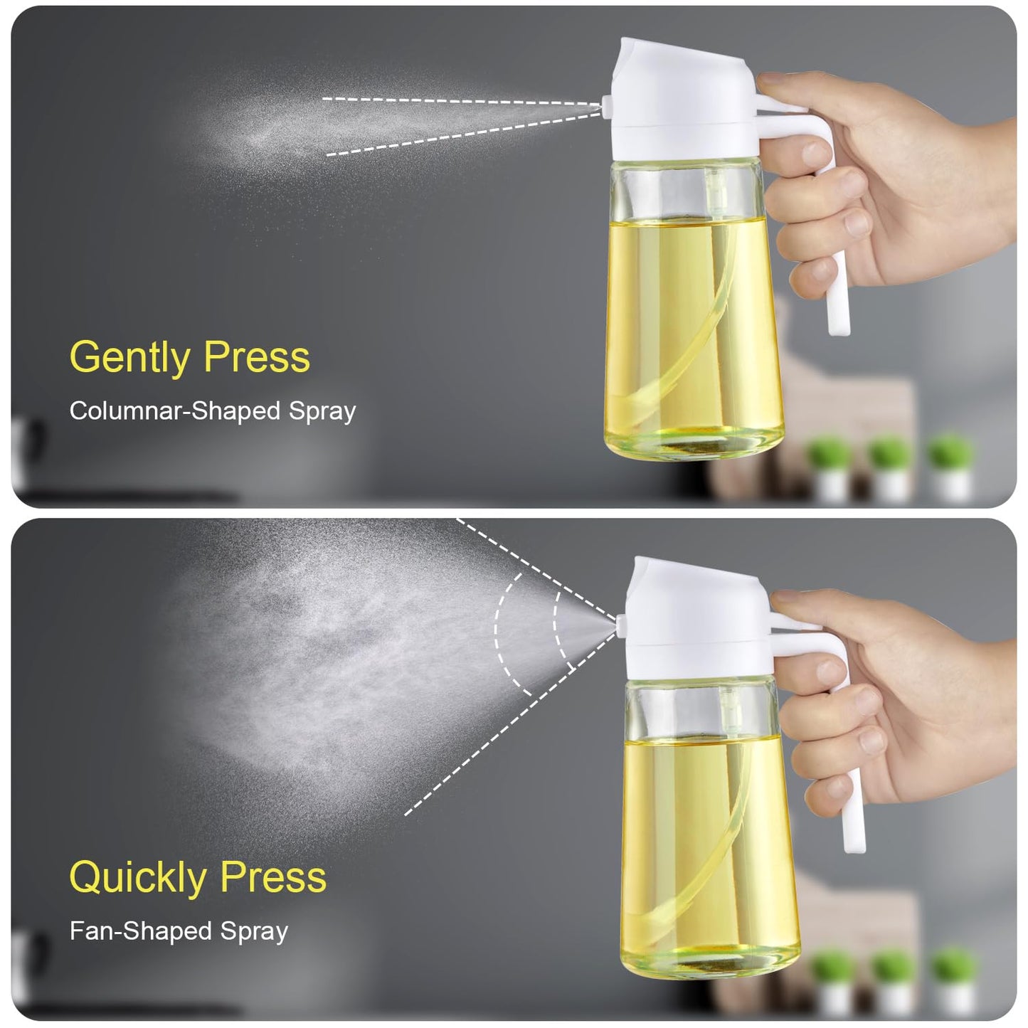 With Stickers 16oz Olive Oil Sprayer for Cooking - 2 in 1 Spray & Pour Olive Oil Dispenser - 470ml Glass Spray Oil Bottle - Kitchen Gadgets