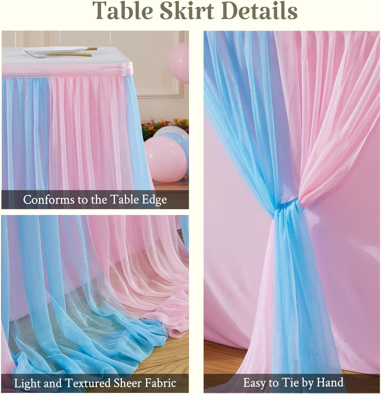 Gender Reveal Table Skirt, 6 Ft Pink Blue Tulle Tutu for Boy or Girl Birthday Party Baby Shower Cake Dessert Decorations