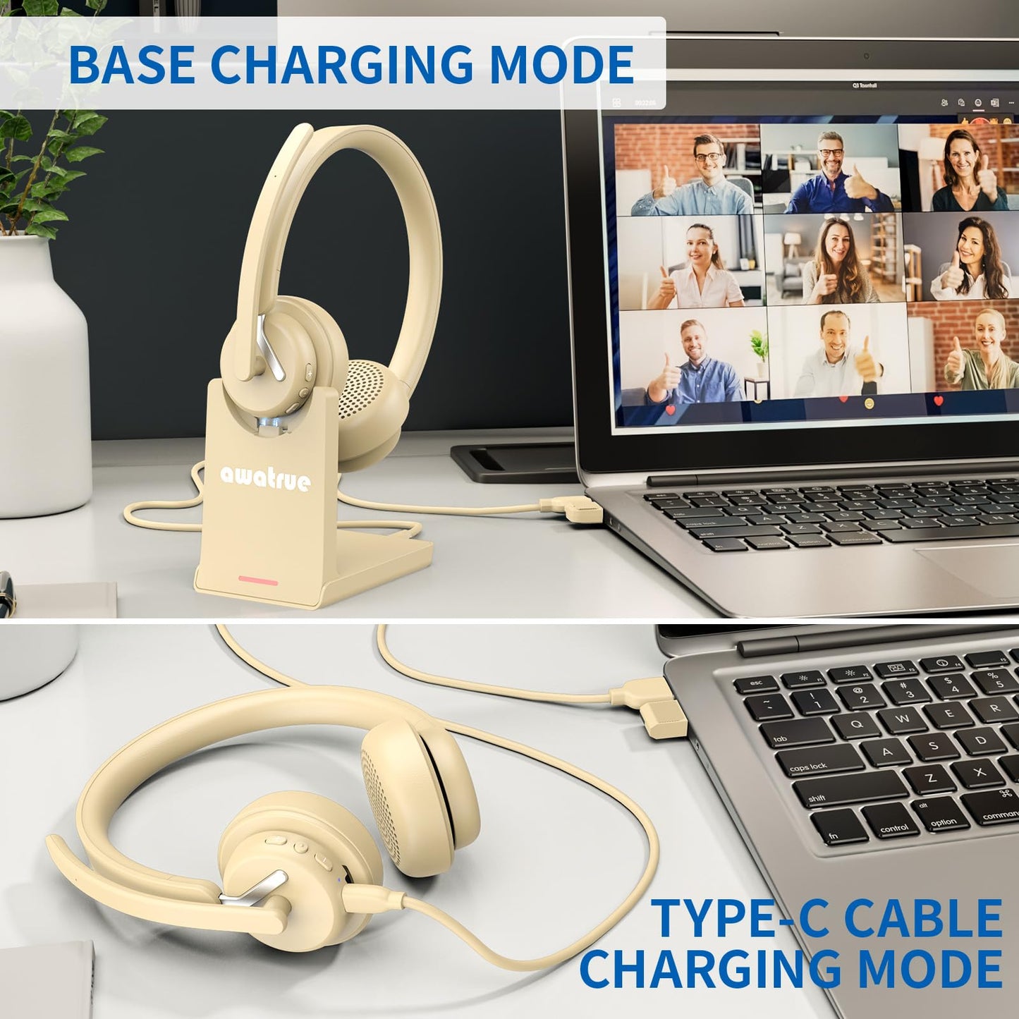 Wireless Headset with Mic for Work, Bluetooth 5.3 Headset with AI Noise Cancelling Microphone & Call Reminder, Wireless Headphone with Voice Assistant for PC/Computer/Remote Work/Call Center/Zoom