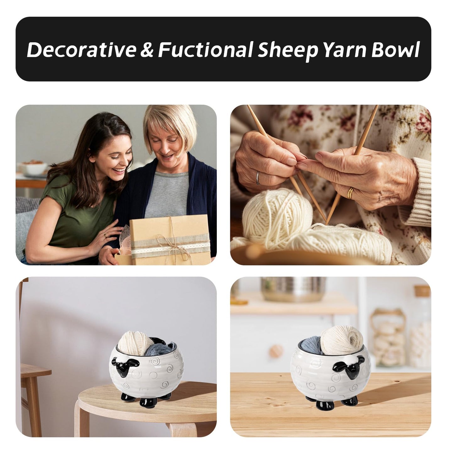 Surlama Yarn Bowl for Crochet Large Sheep Shaped Ceramic Yarn Holder Crochet Bowl Knitting Bowl, 6 Inch Wide x 4 Inch High