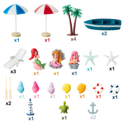 Haooryx Beach Fairy Garden Miniature Ornament Accessories - 31Pcs Summer Ocean Cake Topper Decoration DIY Resin Micro Seaside Scene Figure for Summer Beach Swimming Pool Birthday Party Favor Supplies