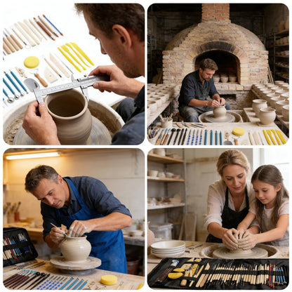 61 PCS Complete Clay Sculpting Tools Kit: All-in-One Pottery Tools with Stainless Steel & Wooden Handles for Modeling Polymer, Ceramic, Air Dry Clay - for Beginners & Artists