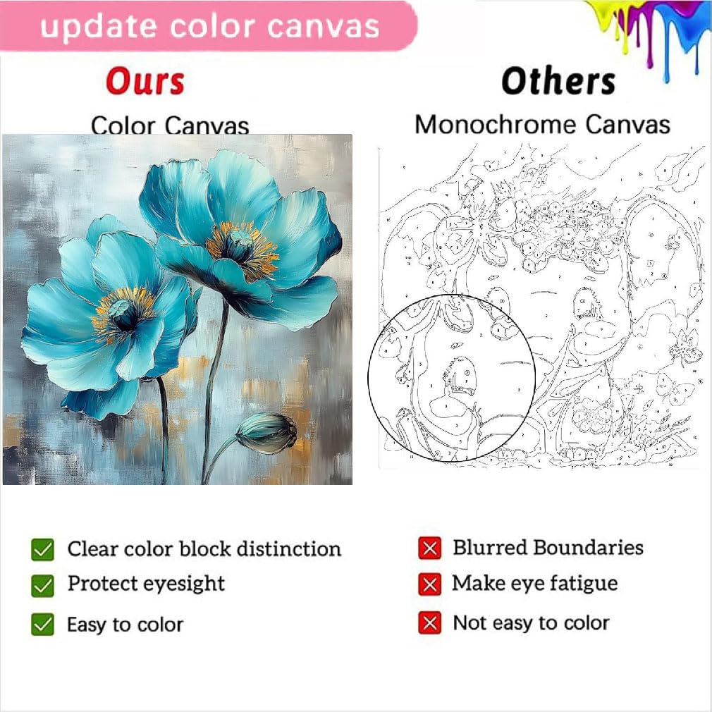4 Pack Paint by Numbers Kit for Adults Beginners Framed - Flowers Adults Paint by Numbers Kits on Canvas with Paints and Brushes, Flowers Small Oil Paint by Number Kits for Home Decor 8 X 8 Inch