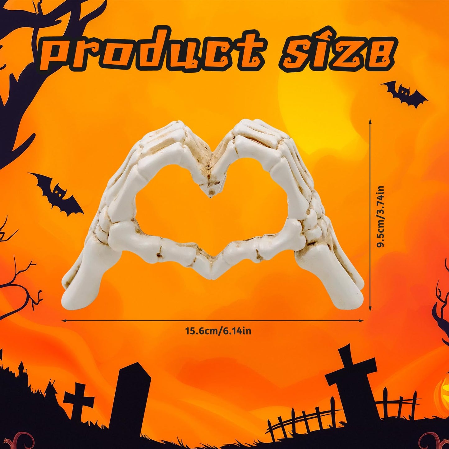 JLNGTHONG Halloween Heart Hands Sculpture, White Skeleton Hands Love Ornaments Heart Finger Sign for Shelf Decor Home Desktop Ornament