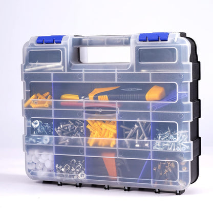 AIDY-PRO Small Parts Organizer Box Storage Case Tools Box Organizer Double Side 34 Compartments Hardware Organizers with Removable Plastic Dividers for Screws Nuts Nails Bolts, 2 Pack