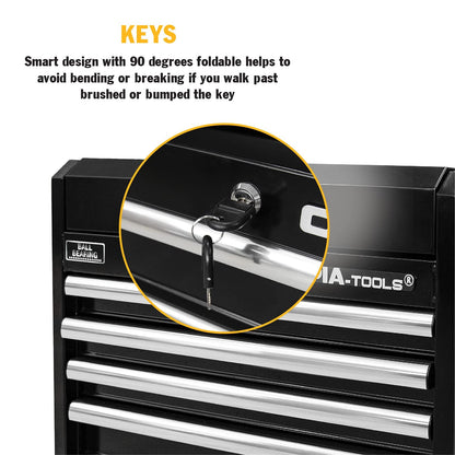 Olympia Tools 26-Inch 4-Drawer Portable Tool Chest, Metal Storage Organizer Box, Black - Work Toolbox for Home Garage and Workshop with Locking Lid and Ball Bearing Slides