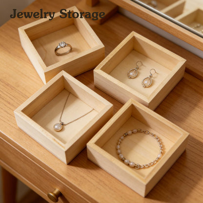 4 Pack Unfinished Wooden Craft Storage Organiser Boxes, 3.15 x 3.15 x 1.57 inch Square Rustic Small Wooden Box, Rustic Natural Wood Container Box for Home Decor, Desktop Drawer Organizer