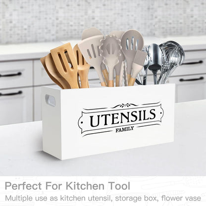 Kitchen Utensil Holder for Countertop - Large Wooden Utensil Holder for Party, Cooking, Farmhouse Kitchen Decor