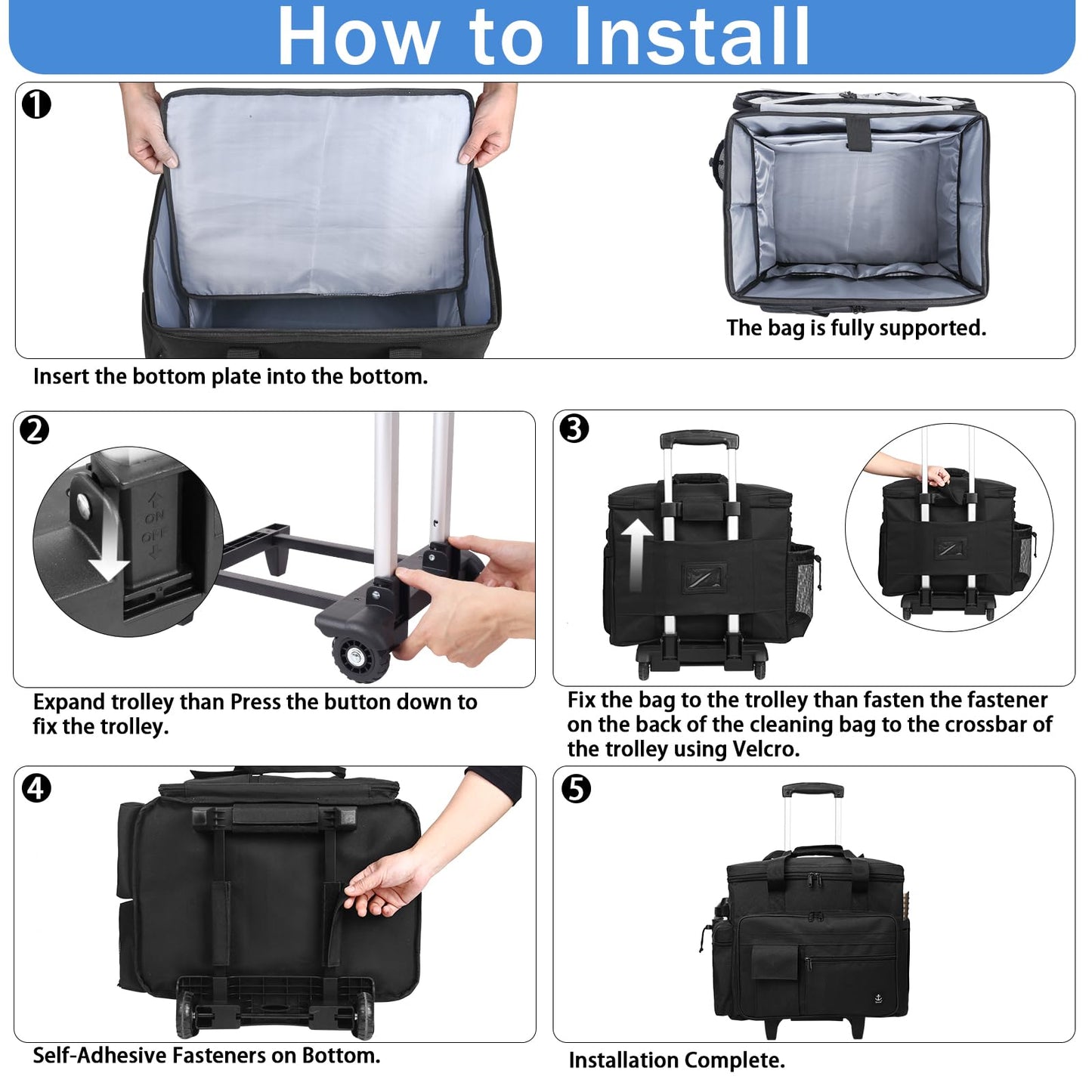 Timoxi Rolling Teacher Bag Built-in Hard Support Board, Rolling Briefcase with Detachable Trolley, Rolling bag with Laptop compartment, Adjustable Shoulder Strap, and Ample Storage Space