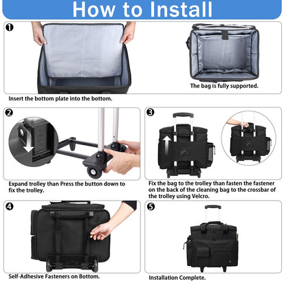 Timoxi Rolling Teacher Bag Built-in Hard Support Board, Rolling Briefcase with Detachable Trolley, Rolling bag with Laptop compartment, Adjustable Shoulder Strap, and Ample Storage Space